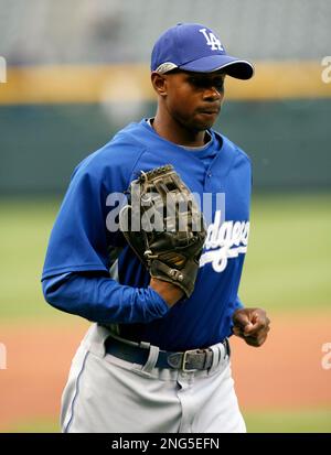 Los Angeles Dodgers' center fielder Juan Pierre focuses before