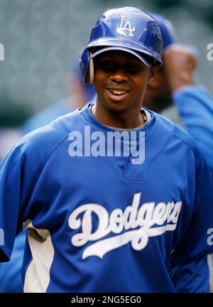 Los Angeles Dodgers' center fielder Juan Pierre focuses before