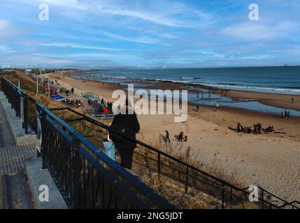 Big blue sky over a winter beach Stock Photo