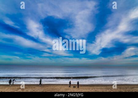 Big blue sky over a winter beach Stock Photo