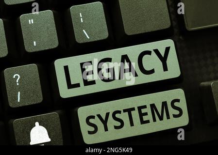 Sign displaying Legacy Systems. Internet Concept old method technology computer system or application program Stock Photo