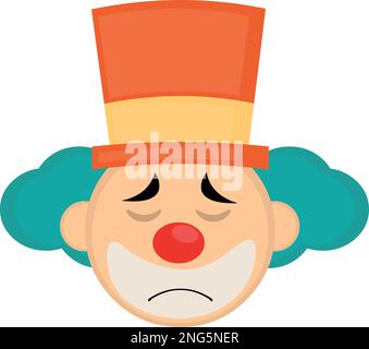 vector illustration face of a cartoon clown with a sad expression and regret Stock Vector