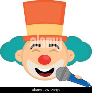 vector illustration face clown cartoon singing with a microphone in hand Stock Vector