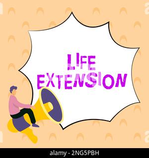 Handwriting text Life Extension. Word Written on able to continue working for longer than others of the same kind Stock Photo