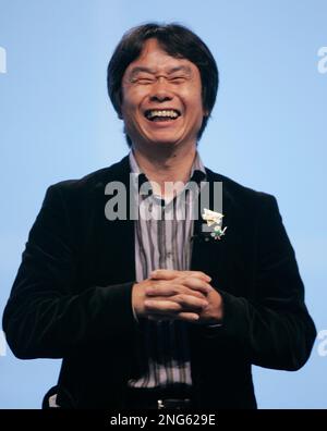 Shigeru Miyamoto, Nintendo Corp's top game designer, smiles during