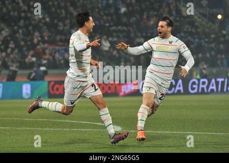 Pisa, Italy. 17th Feb, 2023. The Referee Daniele Paterna Shows Yellow ...