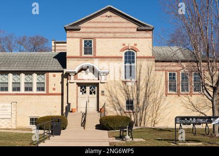 Oregon, Illinois - United States - February 13th, 2023: Exterior of the historic Carnegie Library, built in 1909, in Oregon, Illinois. Stock Photo