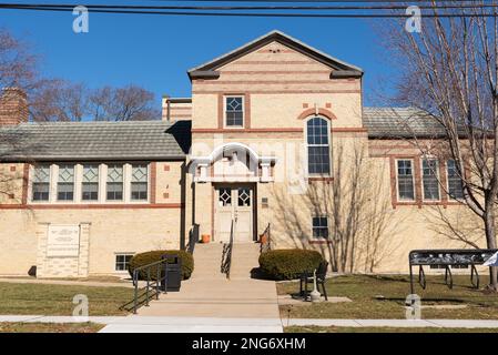 Oregon, Illinois - United States - February 13th, 2023: Exterior of the historic Carnegie Library, built in 1909, in Oregon, Illinois. Stock Photo