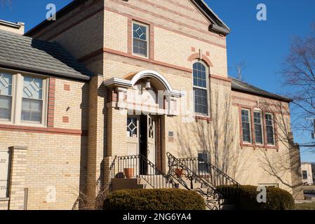 Oregon, Illinois - United States - February 13th, 2023: Exterior of the historic Carnegie Library, built in 1909, in Oregon, Illinois. Stock Photo