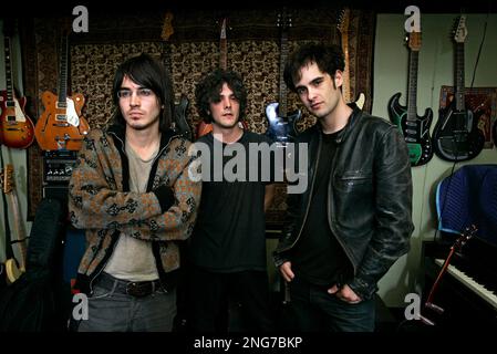 Members of the American rock and roll band Black Rebel Motorcycle Club  (BRMC) from San Francisco, Calif., now based in Los Angeles, pose for a  photo at the Sandbox sound studio in
