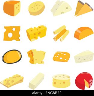 A cartoon vector illustration of various cheeses around a round plate ...