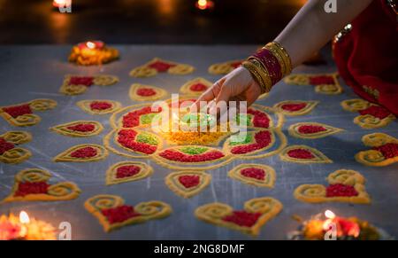 Happy Diwali - Diya lamps lit during diwali celebration Stock Photo