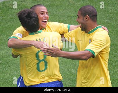 Ronaldo of Brazil celebrates after scoring opening goal during the