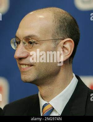 Russ Granik, deputy commissioner of the NBA, left, and Washington Wizards  owner Abe Pollin, right, announce during a news conference at the MCI  Center in Washington, Saturday, Dec. 4, 1999, that the