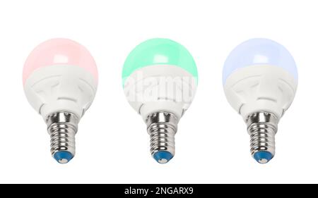 Three LED light bulb isolated on white background. Energy super saving electric lamp Stock Photo