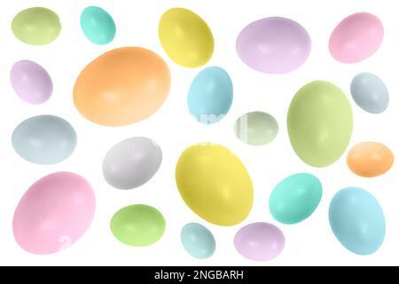 Easter eggs pattern isolated on white background. Rainbow colored Easter eggs isolated. Group of easter eggs in a row. Stock Photo