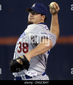 Los Angeles Dodgers Eric Gagne pumps his fist after what he