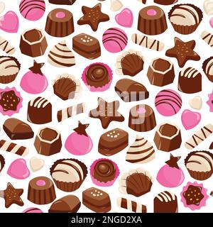 A cartoon vector illustration of sweet valentine chocolate seamless pattern background. Stock Vector
