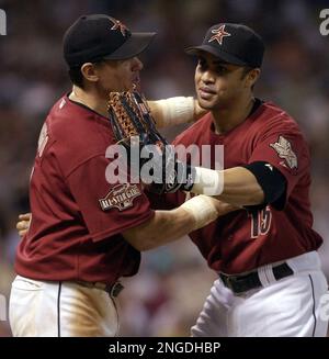 Oct 09, 2004; Houston, TX, USA; Houston Astros Carlos Beltran watches the  ball sail over to right field on a home run to start the scoring for  Houston at the bottom of