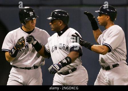 Hideki Matsui of the New York Yankees celebrates with the Most