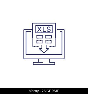 download xls document in computer line icon Stock Vector