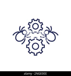 Debugging and testing line icon with bugs Stock Vector