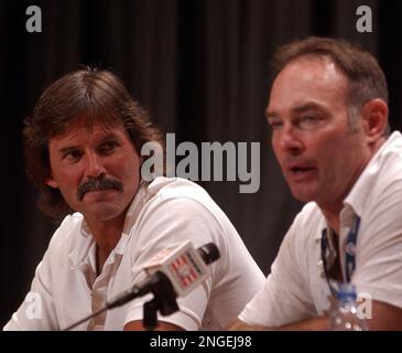 Paul Molitor sports a National Baseball Hall of Fame cap and jersey as he  participates in a New York news conference, Wednesday Jan. 7, 2004. Molitor  and Dennis Eckersley were elected to