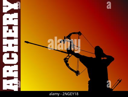 Sport Archery Practice in the ranch at the sunset. Color vector illustration Stock Vector