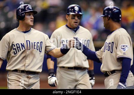 Mar 30, 2002; Oakland, CA, USA; San Diego Padres' Pete Incaviglia, #24,  slams into the wall after catching a fly ball hit by Oakland A's Terrence  Long, #12, in the fourth inning