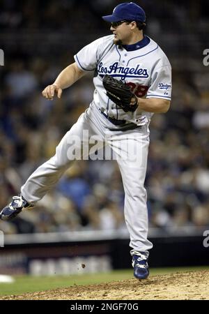 Los Angeles Dodgers Eric Gagne pumps his fist after what he