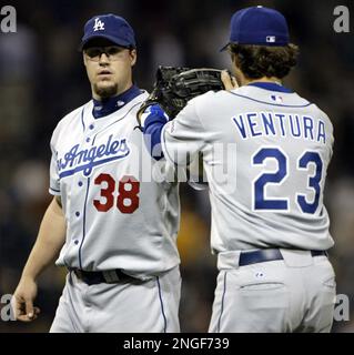 Los Angeles Dodgers Eric Gagne pumps his fist after what he