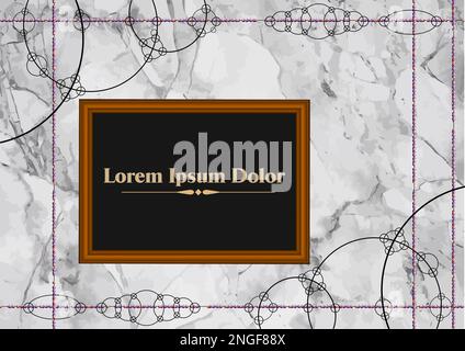 Abstract  marble background with dots and lines. Wood frame with place for text. 3d color vector illustration Stock Vector