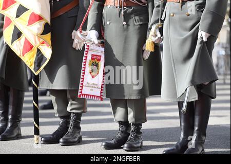 Vienna, Austria. 16th Feb, 2023. Arrival of Prime Minister Pedro Sánchez. Reception with military honors at Ballhausplatz Stock Photo