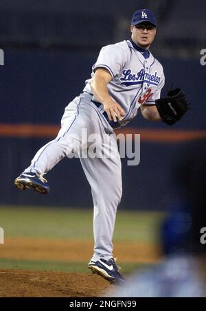 Los Angeles Dodgers Eric Gagne pumps his fist after what he