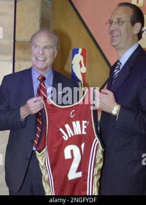 Russ Granik, deputy commissioner of the NBA, left, and Washington Wizards  owner Abe Pollin, right, announce during a news conference at the MCI  Center in Washington, Saturday, Dec. 4, 1999, that the