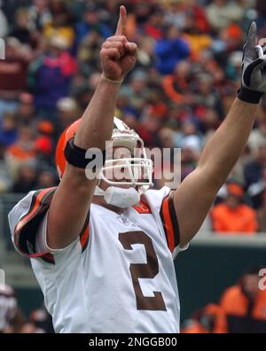 KRT SPORTS STORY SLUGGED: PANTHERS-RAMS KRT PHOTOGRAPH BY PHIL  MASTURZO/AKRON BEACON JOURNAL (December 1) CLEVELAND, OH -- Cleveland Browns  quarterback Tim Couch is taken down by Carolina Panthers Julius Peppers  during their