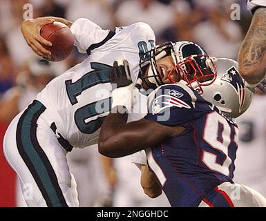 Philadelphia Eagles quarterback Koy Detmer, left, runs a passing drill with  fellow quarterback, A.J. Feeley, right, during the team's mini-camp  Wednesday, May, 28, 2003, in Philadelphia. (AP Photo/Brad C Bower Stock  Photo 