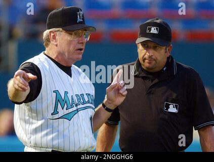 Josh Beckett of the Florida Marlins pitches during a 2002 MLB season game  against the Los Angeles Dodgers at Dodger Stadium, in Los Angeles,  California. (Larry Goren/Four Seam Images via AP Images