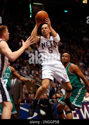 New Jersey Nets' Jason Kidd, right, acknowledges a teammate after scoring  against the New York Knicks during the fourth quarter in NBA basketball  action Friday, Jan. 19, 2007, at Madison Square Garden