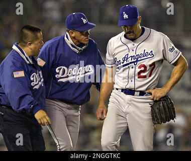 Adrian Beltre of the Los Angeles Dodgers bats during a 2002 MLB season game  at Dodger Stadium, in Los Angeles, California. (Larry Goren/Four Seam Images  via AP Images Stock Photo - Alamy