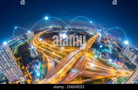 Smart city and wireless communication network concept. Digital network connection lines Stock Photo