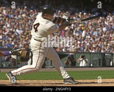 Colorado Rockies Andres Galarraga, left, and Toronto Blue Jays John Olerud  pose during All-Star game workouts, July 12, 1993 in Baltimore. The two are  leading their respective leagues in batting averages at