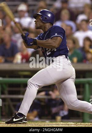 2001: Rickey Henderson of the San Diego Padres batting during a Padres game  versus the Los Angeles Dodgers at Dodger Stadium in Los Angeles, CA. (Photo  by John Cordes/Icon Sportswire) (Icon Sportswire