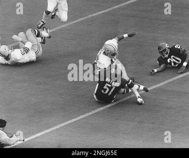 Dick Butkus (51) of the Chicago Bears is seen tackling Willie Crenshaw (33)  of the St. Louis Cardinals in Chicago on Sept. 13, 1969. The Cardinals won  the annual Armed Forces Benefit game. (AP Photo Stock Photo - Alamy