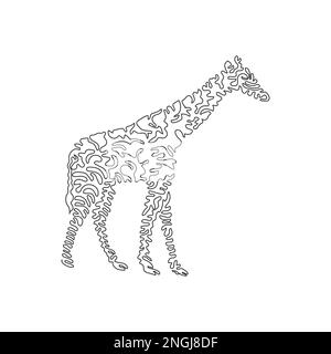 Single swirl continuous line drawing. Giraffes are the tallest land mammal. Continuous line drawing design vector illustration style of giraffe Stock Vector