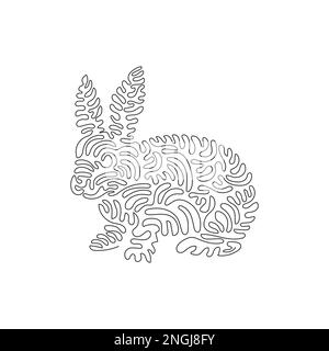 Single curly line drawing of cute rabbit abstract art. Continuous line drawing graphic design vector illustration of adorable rabbit for icon Stock Vector