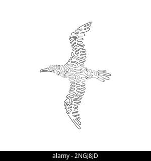 Single curly line drawing of cute albatross abstract art. Continuous line drawing graphic design vector illustration of albatross has wide wings Stock Vector
