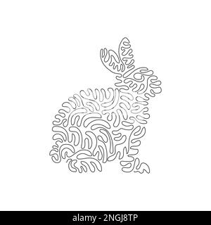 Continuous curve one line drawing of cute sitting rabbit abstract art. Single line editable stroke vector illustration of agile rabbit for logo Stock Vector