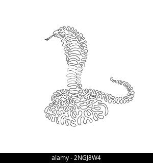 Single curly one line drawing of a king cobra. Continuous line drawing design vector illustration of cobra expands the neck ribs to form a hood Stock Vector