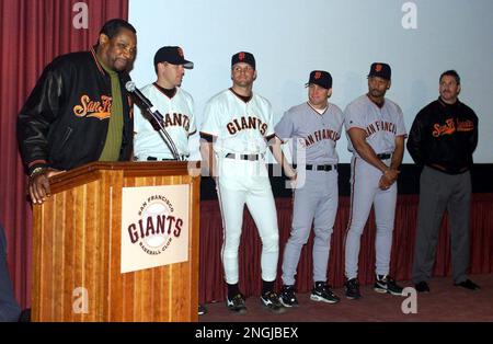 Mar 28, 2002; San Francisco, CA, USA; San Francisco Giants manager Dusty  Baker chats with Oakland A's manager Art Howe during their first exhibition  game on Thursday, March 28, 2002 at Pacific